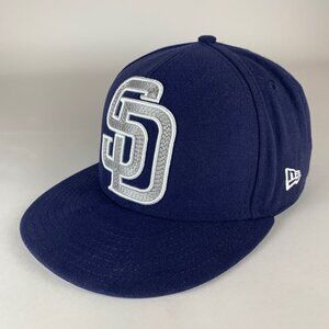 San Diego Padres MLB Navy Blue New Era 59Fifty Big Logo Fitted Hat Mens 7 5/8